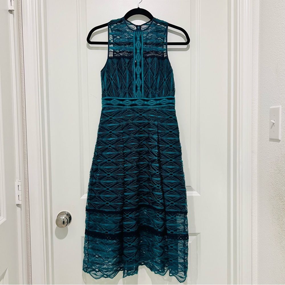 Jonathan Simkhai Women's Lace Embroidered Sleeveless Midi Dress Teal/Navy Sz. 0 - Picture 2 of 14
